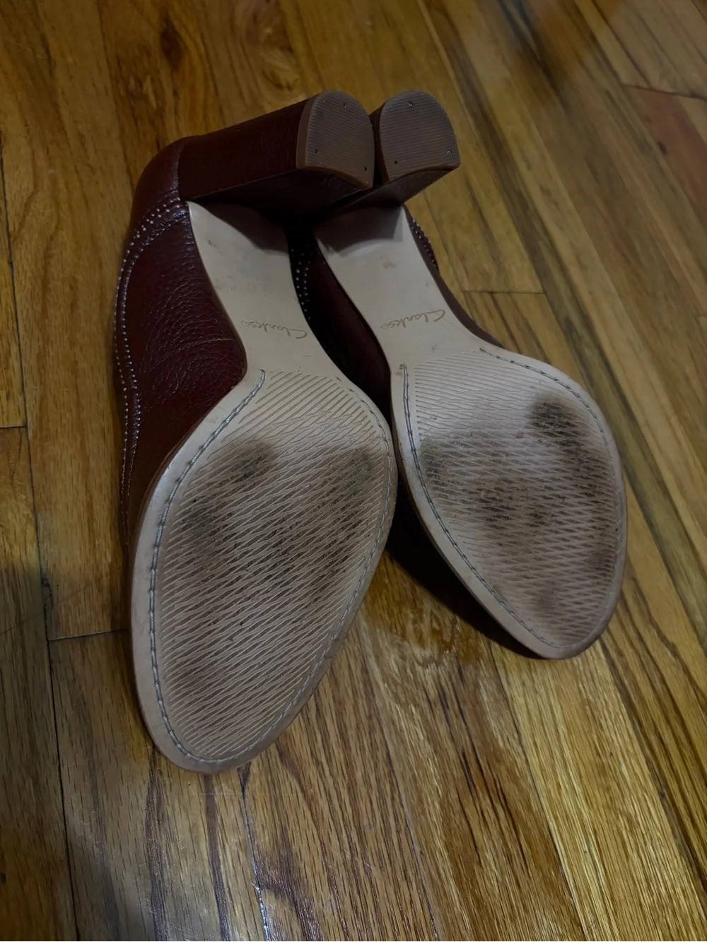 Clarks Ellis Mae brown leather Mary Jane pumps